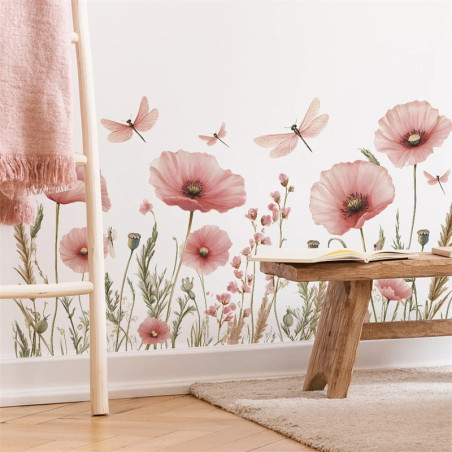 Vinilo Adhesivo de Pared Flor y Libélula | 1001 Abeilles