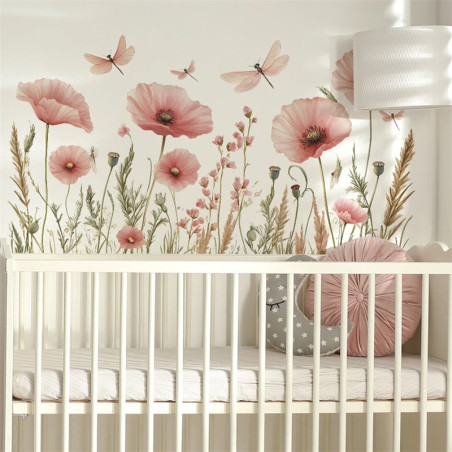 Vinilo Adhesivo de Pared Flor y Libélula | 1001 Abeilles