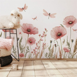 Vinilo Adhesivo de Pared Flor y Libélula | 1001 Abeilles