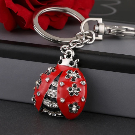 Llavero Mariquita 'Flor de Cristal' con Strass | Regalo Original