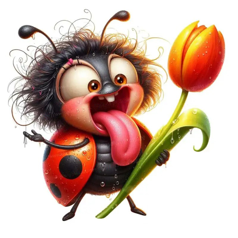 Sticker Divertido de Mariquita con Tulipán | Idea Regalo Original