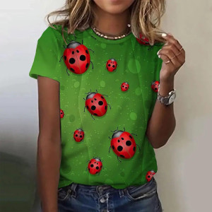 Camiseta Mujer Mariquita 'Dulce Rocío Verde' - 100% Algodón