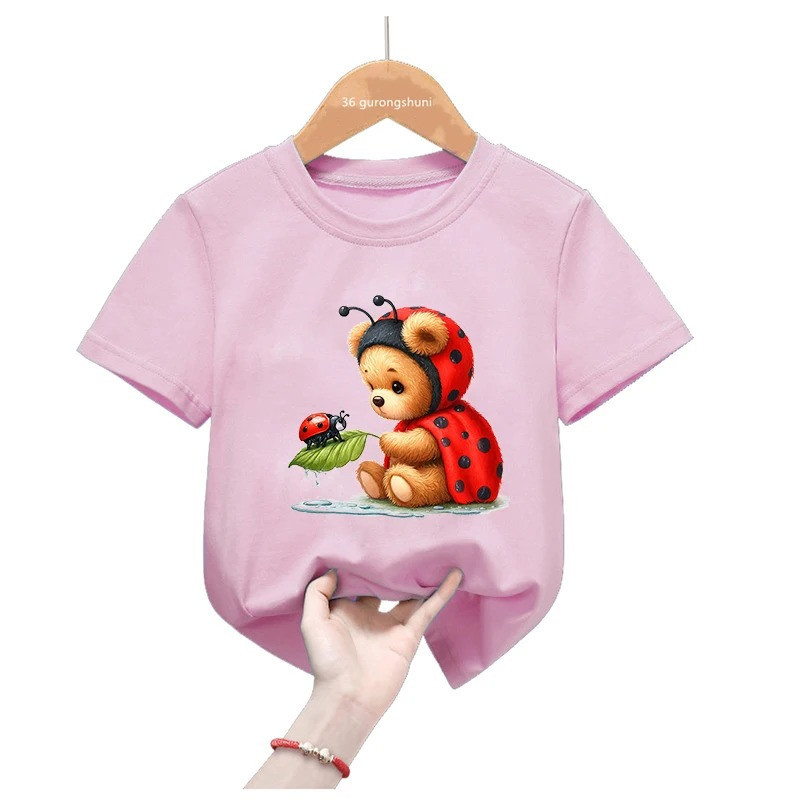 Camiseta Infantil 'Mariquita Curiosa' - Algodón - Blanco o Rosa