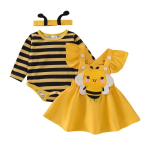 Conjunto de Abeja para Bebé Niña | Pelele, Vestido y Diadema