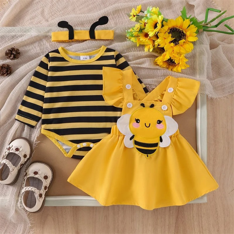 Conjunto de Abeja para Bebé Niña | Pelele, Vestido y Diadema