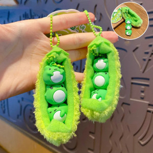 Llavero Rana Vaina Verde – Trío Kawaii en su Vaina Divertida