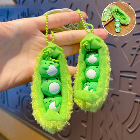 Llavero Rana Vaina Verde – Trío Kawaii en su Vaina Divertida