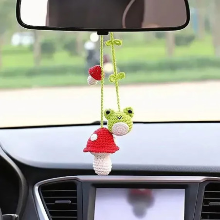 Colgante Rana y Champiñones | Hecho a Mano | Decoración Coche