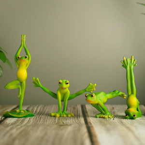Figuras de Rana Yoga | 4 Poses Zen | Decoración Original Resina