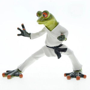 Estatuilla Rana Karateka - Figura de Resina Cinturón Negro