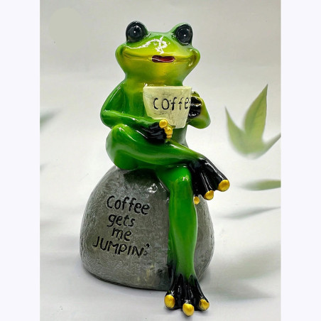 Estatua Rana Divertida con Café | Figura de Resina Original