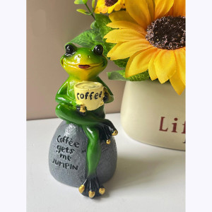 Estatua Rana Divertida con Café | Figura de Resina Original