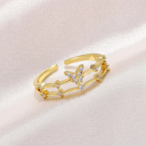 Anillo Mariposa Brillante Ajustable | Plata y Oro | 1001ABEILLES