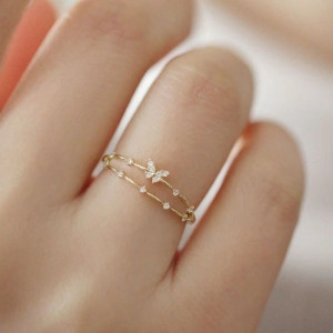Anillo Mariposa Brillante Ajustable | Plata y Oro | 1001ABEILLES