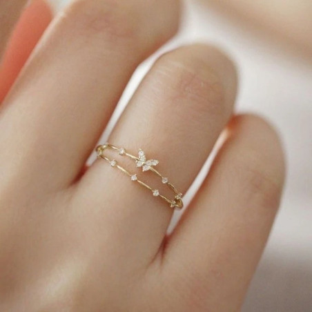 Anillo Mariposa Brillante Ajustable | Plata y Oro | 1001ABEILLES