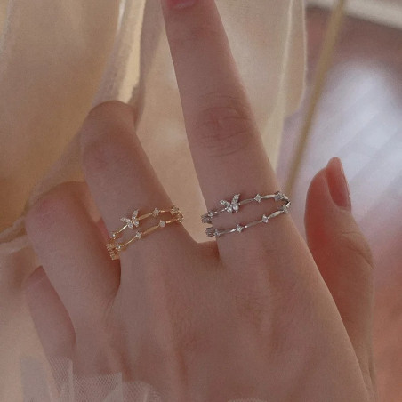 Anillo Mariposa Brillante Ajustable | Plata y Oro | 1001ABEILLES