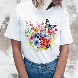 Camiseta Mujer Mariposa "Ramo de Libertad" | Diseño Floral