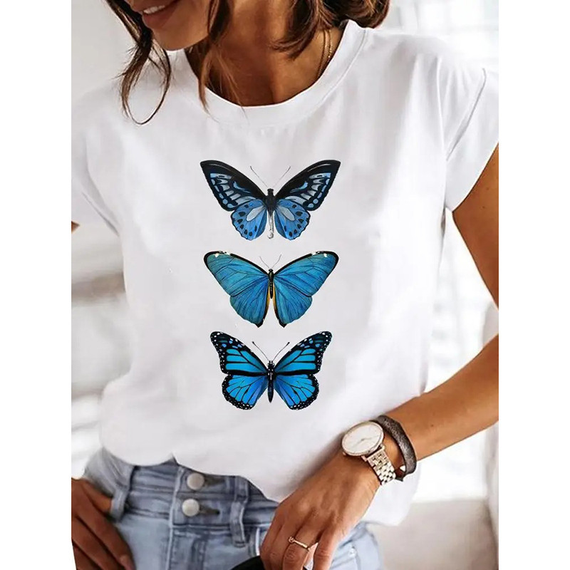Camiseta Mariposa "Trío Azul Encantado" – Elegancia & Naturaleza