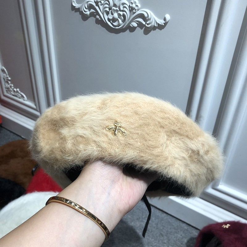 Chapeau en laine pour femme avec braoche abeille Couleur beige