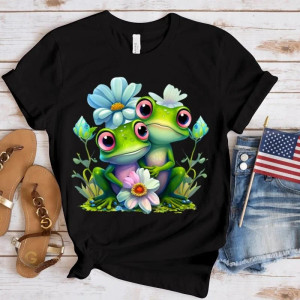 Camiseta Rana Dúo Flor Azul | Bonita & Colorida – 10 colores