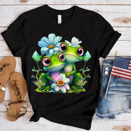 Camiseta Rana Dúo Flor Azul | Bonita & Colorida – 10 colores