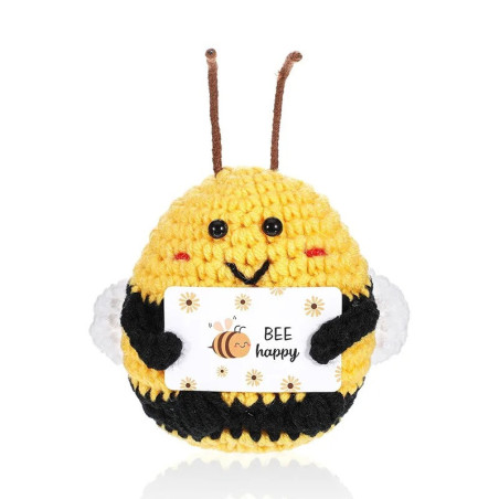 Abeja Portamensajes "Bee Happy" – Peluche Ganchillo Hecho a Mano