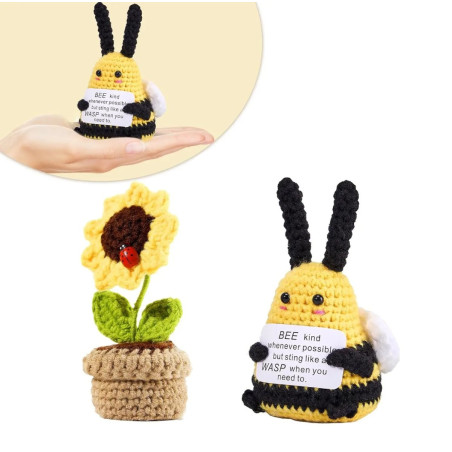 Set Abeja Positiva Hecho a Mano – Abeja & Flor de Ganchillo