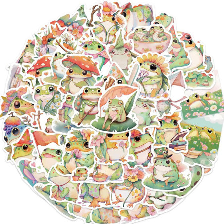 Pegatinas de Rana Pastel | Lote de 50 Stickers Acuarela Kawaii