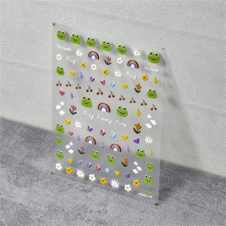 Stickers 3D de Rana Happy Time | Lámina de Pegatinas Kawaii