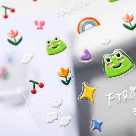 Stickers 3D de Rana Happy Time | Lámina de Pegatinas Kawaii