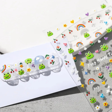Stickers 3D de Rana Happy Time | Lámina de Pegatinas Kawaii