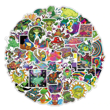 Pegatinas Rana Psicodélica | Stickers Trippy y Neón – Pack 50