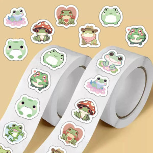 Pegatinas de Ranas Kawaii – Rollo de 500 Stickers Adorables
