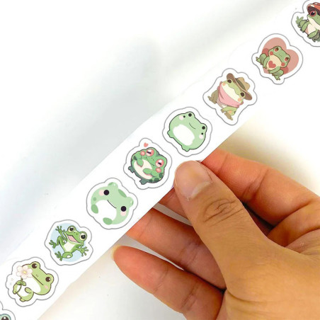 Pegatinas de Ranas Kawaii – Rollo de 500 Stickers Adorables