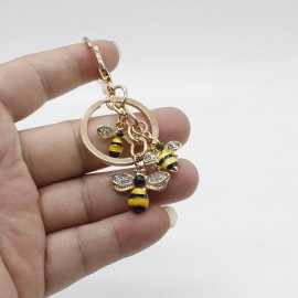 Porte-clés abeille avec 3 mignonnes petites abeilles avec 2 attaches différentes à utiliser au choix