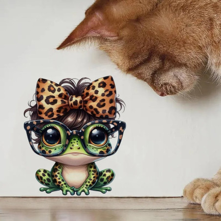 Pegatina Rana Rizos Pop – Sticker Leopardo Divertido (5 Tamaños)