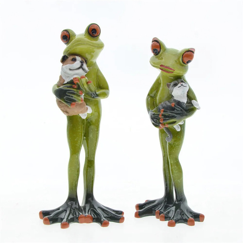 Figuras de Ranas con Perro & Gato | Decoración Original y Bonita