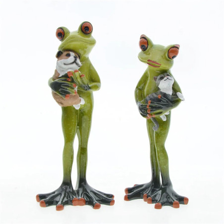 Figuras de Ranas con Perro & Gato | Decoración Original y Bonita