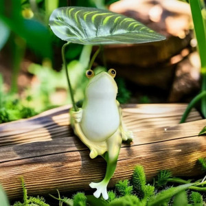 Estatua Rana con Hoja Tropical – Decoración Zen y Natural