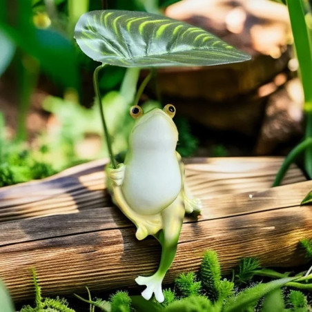 Estatua Rana con Hoja Tropical – Decoración Zen y Natural