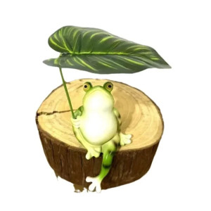 Estatua Rana con Hoja Tropical – Decoración Zen y Natural