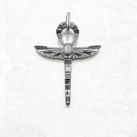 Colgante Ankh Escarabajo – Plata 925 | Talismán Egipcio