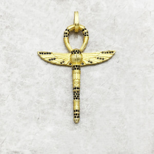 Colgante Ankh Escarabajo Oro – Plata 925 Dorada y Piedras Negras