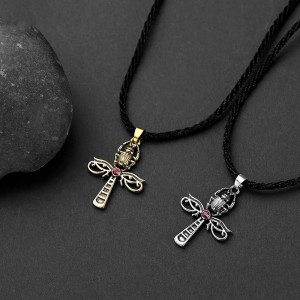 Colgante Escarabajo Ankh y Ojo de Horus – Cruz Egipcia Mística