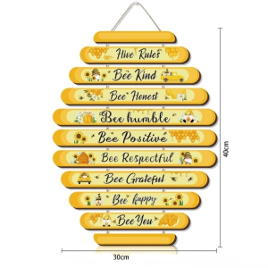 Decoración de Pared Abeja "Reglas de la Colmena" | Panel de Madera