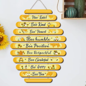 Decoración de Pared Abeja "Reglas de la Colmena" | Panel de Madera