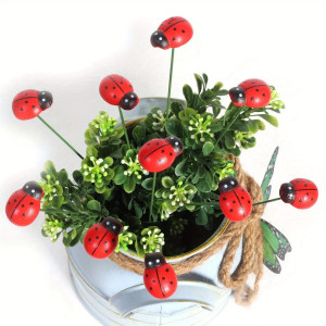 Estacas Mariquita Jardín - Set 10 Adornos de Madera y Metal