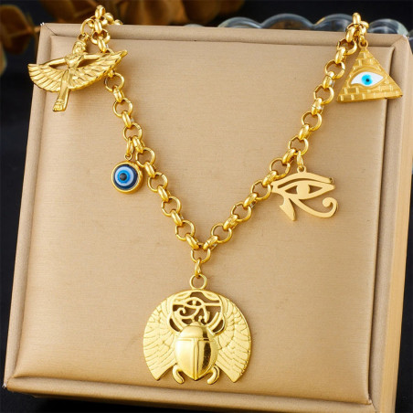 Collar Escarabajo Egipcio | Talismán con Ojo de Horus e Isis