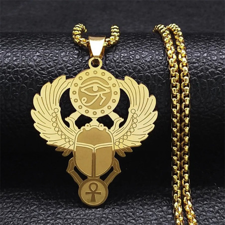 Collar Escarabajo Ankh | Colgante Egipcio de Acero Inoxidable