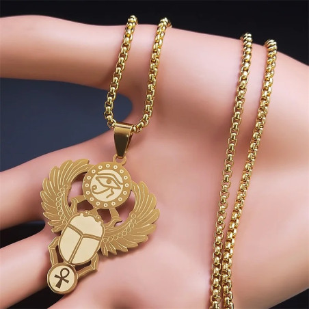 Collar Escarabajo Ankh | Colgante Egipcio de Acero Inoxidable